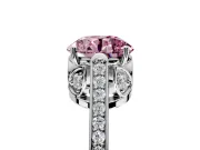 Cathedral Engagement Ring Setting for Fancy Pink Round Cut Center with Antique-Style Pave Band and Prong Head in White Gold