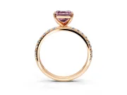 Solitaire Engagement Ring Setting for Fancy Pink Asscher Cut Center with Micro Pave Band and Prong Head in Rose Gold