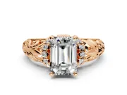 Solitaire Engagement Ring Setting for Emerald Cut Center with Filigree Accent Basket and Prong Head in Rose Gold