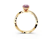 Side Accent Engagement Ring Setting for Fancy Pink Radiant Cut Center with Accent Shoulders and Prong Head in Yellow Gold