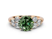 Cluster Engagement Ring Setting for Fancy Green Round Cut Center with Round Cut Accent Frame and Prong Head in Rose Gold
