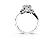 3 Stone Engagement Ring Setting for Heart-Shaped Center with Round Cut Side Accents and Prong Head in Platinum