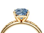 Solitaire Engagement Ring Setting for Fancy Blue Cushion Cut Center with Scrollwork Band and Prong Head in Yellow Gold