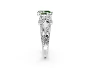 Solitaire Engagement Ring Setting for Fancy Green Pear-Shaped Center with Filigree Accent Basket and Prong Head in White Gold