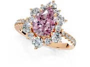 Floral Halo Engagement Ring Setting for Fancy Pink Pear-Shaped Center with Pave Accents and Prong Head in Rose Gold