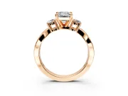 3 Stone Engagement Ring Setting for Emerald Cut Center with Pave Twist Band and Prong Head in Rose Gold