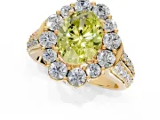 Large Accent Halo Engagement Ring Setting for Fancy Yellow Oval Center with Pave Split Shank and Prong Head in Yellow Gold