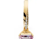 Side Accent Engagement Ring Setting for Fancy Pink Emerald Cut Center with Accent Shoulders and Prong Head in Yellow Gold