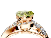 Halo Engagement Ring Setting for Fancy Yellow Heart-Shaped Center with Marquise and Pave Bypass Band and Prong Head in Rose Gold