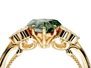 Cluster Engagement Ring Setting for Fancy Green Heart-Shaped Center with Bezel Accent Clusters and Prong Head in Yellow Gold