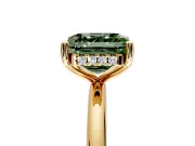 Hidden Halo Engagement Ring Setting for Fancy Green Asscher Cut Center with Thin Round-Wire Band and Prong Head in Yellow Gold