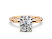 Low-Set Solitaire Engagement Ring Setting for Radiant Cut Center with Thin Plain Band and Prong Head in Rose Gold