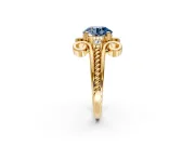 Solitaire Engagement Ring Setting for Fancy Blue Round Cut Center with Twisted Band and Scroll Prong Head in Yellow Gold