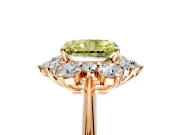 Small-Accent Cluster Halo Engagement Ring Setting for Fancy Yellow Radiant Cut Center with Plain Band and Prong Head in Rose Gold