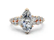 Cluster Engagement Ring Setting for Marquise Center with 2-Row Shoulder Clusters and Prong Head in Rose Gold