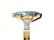 3 Stone Engagement Ring Setting for Fancy Blue Marquise Center with Tapered Baguettes, Plain Band and Prong Head in Yellow Gold