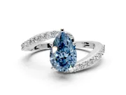 Solitaire Engagement Ring Setting for Fancy Blue Pear-Shaped Center with Pave Bypass Swirl Band and Prong Head in White Gold