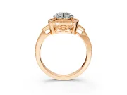 Halo Engagement Ring Setting for Round Cut Center with Milgrain Rim, Pave Band and Prong Head in Rose Gold