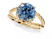 Halo Engagement Ring Setting for Fancy Blue Round Cut Center with Rope Twist Split Shank and Prong Head in Yellow Gold