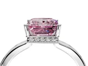 Hidden Halo Engagement Ring Setting for Fancy Pink Princess Cut Center with Wide Flat Plain Band and Prong Head in White Gold