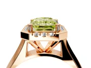 Halo Engagement Ring Setting for Fancy Yellow Radiant Cut Center with Square Band and Prong Head in Rose Gold
