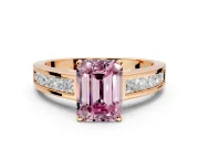 Solitaire Engagement Ring Setting for Fancy Pink Emerald Cut Center with Princess Cut Channel Band and Prong Head in Rose Gold