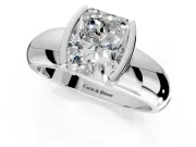 Tension Engagement Ring Setting for Radiant Cut Center with Wide Flat Band and Tension Head in Platinum