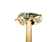Floral Frame Engagement Ring Setting for Fancy Green Pear-Shaped Center with Accent Clusters and Prong Head in Yellow Gold