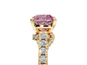 Solitaire Engagement Ring Setting for Fancy Pink Cushion Cut Center with Crossover Accents and Prong Head in Yellow Gold