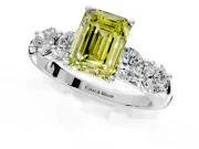 5 Stone Engagement Ring Setting for Fancy Yellow Emerald Cut Center with Graduated Accents and Prong Head in Sterling Silver