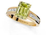 Solitaire Engagement Ring Setting for Fancy Yellow Emerald Cut Center with Princess Cut Channel Band and Prong Head in Yellow Gold