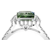 Milgrain Floral Halo Engagement Ring Setting for Fancy Green Princess Cut Center with Pave Band and Prong Head in Platinum