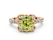 Floral Engagement Ring Setting for Fancy Yellow Round Cut Center with Pave Band and Floral Prong Head in Rose Gold