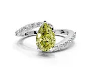Solitaire Engagement Ring Setting for Fancy Yellow Pear-Shaped Center with Pave Bypass Swirl Band and Prong Head in White Gold