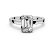 Solitaire Engagement Ring Setting for Emerald Cut Center with Plain Band and Flat Tab Prong Head in Platinum