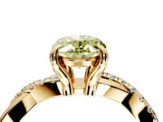 Solitaire Engagement Ring Setting for Fancy Yellow Oval Center with Half-Pave Crossover Band and Prong Head in Yellow Gold
