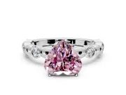 Solitaire Engagement Ring Setting for Fancy Pink Heart-Shaped Center with Beaded Bezel Station Band and Prong Head in Platinum