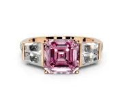 Channel-Set Engagement Ring Setting for Fancy Pink Asscher Cut Center with Baguette Band and Prong Head in Rose Gold