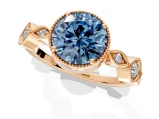 Vintage Station Engagement Ring Setting for Fancy Blue Round Cut Center with Accents and Prong Head in Rose Gold