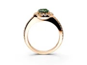 Pave Halo Engagement Ring Setting for Fancy Green Radiant Cut Center with Single Row Pave Band and Prong Head in Rose Gold