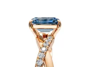 Crossover Engagement Ring Setting for Fancy Blue Emerald Cut Center with Pave and Plain Strands and Prong Head in Rose Gold