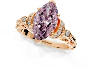 Solitaire Engagement Ring Setting for Fancy Pink Marquise Center with Filigree Band and Prong Head in Rose Gold