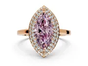 Halo Engagement Ring Setting for Fancy Pink Marquise Center with Plain Tapered Band and Prong Head in Rose Gold