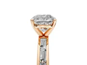 Solitaire Engagement Ring Setting for Cushion Cut Center with Channel Baguette Band and Prong Head in Rose Gold
