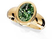 Solitaire Engagement Ring Setting for Fancy Green Oval Center with Wide Band and Bezel Head in Yellow Gold