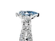 3 Stone Engagement Ring Setting for Fancy Blue Pear-Shaped Center with Pave Split Shank and Prong Head in White Gold