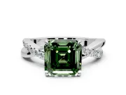 Crossover Engagement Ring Setting for Fancy Green Asscher Cut Center with Pave and Plain Strands and Prong Head in Platinum
