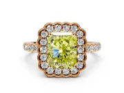 Milgrain Floral Halo Engagement Ring Setting for Fancy Yellow Radiant Cut Center with Pave Band and Prong Head in Rose Gold