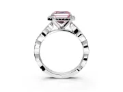 Halo Engagement Ring Setting for Fancy Pink Asscher Cut Center with Pave and Plain Twist Band and Prong Head in Platinum