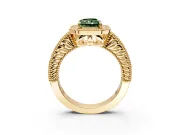 Milgrain Halo Engagement Ring Setting for Fancy Green Radiant Cut Center with Pave Band and Prong Head in Yellow Gold